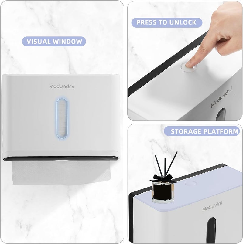 Modundry Paper Towel Dispensers Wall Mount: Multifold Tri-Fold Paper Towel Holder, No Drilling Install, Commercial Hand Towel Dispenser for Bathroom, Restroom, Office, Home, White - Image 5